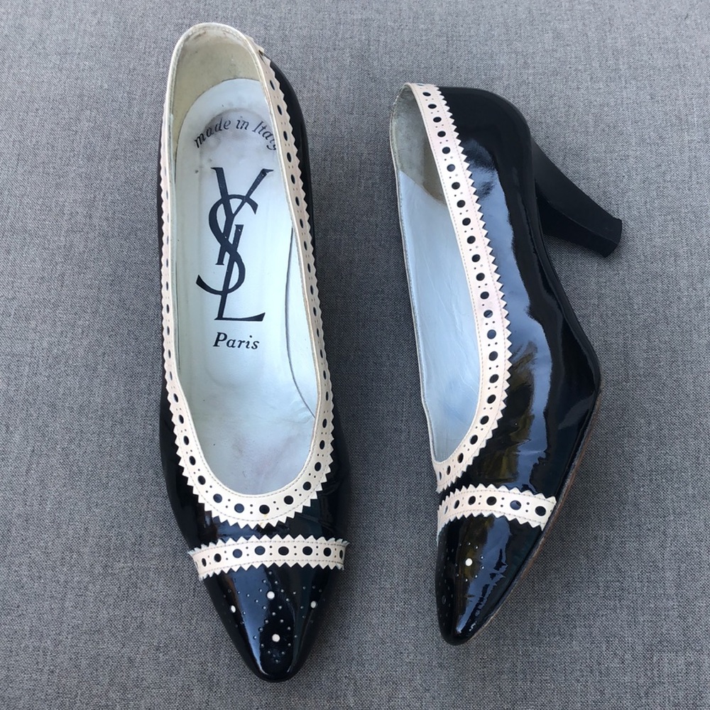 YSL Vintage Patent Spectator Pump in Ivory & Black - Picture 9 of 13